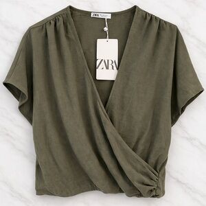 ZARA Olive Green Draped Wrap Top NWT Size Large